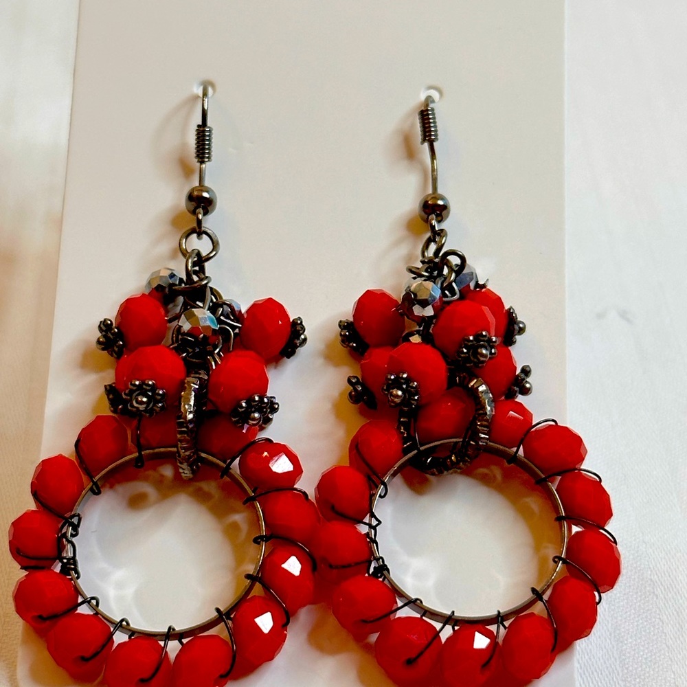 Red Circular Bead Earrings